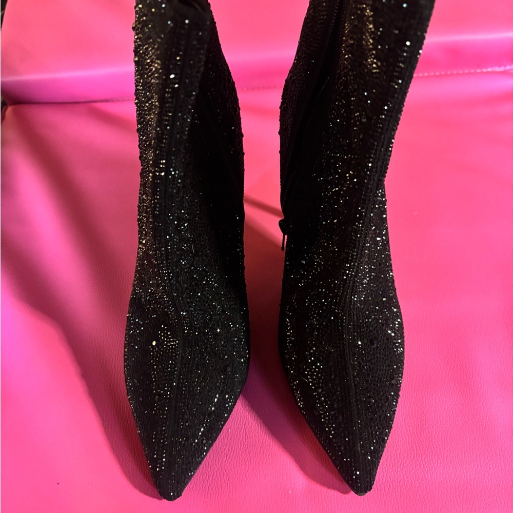 INC International Concepts Dress Bootie Bling Rinestone Black 10M Heeled Boots